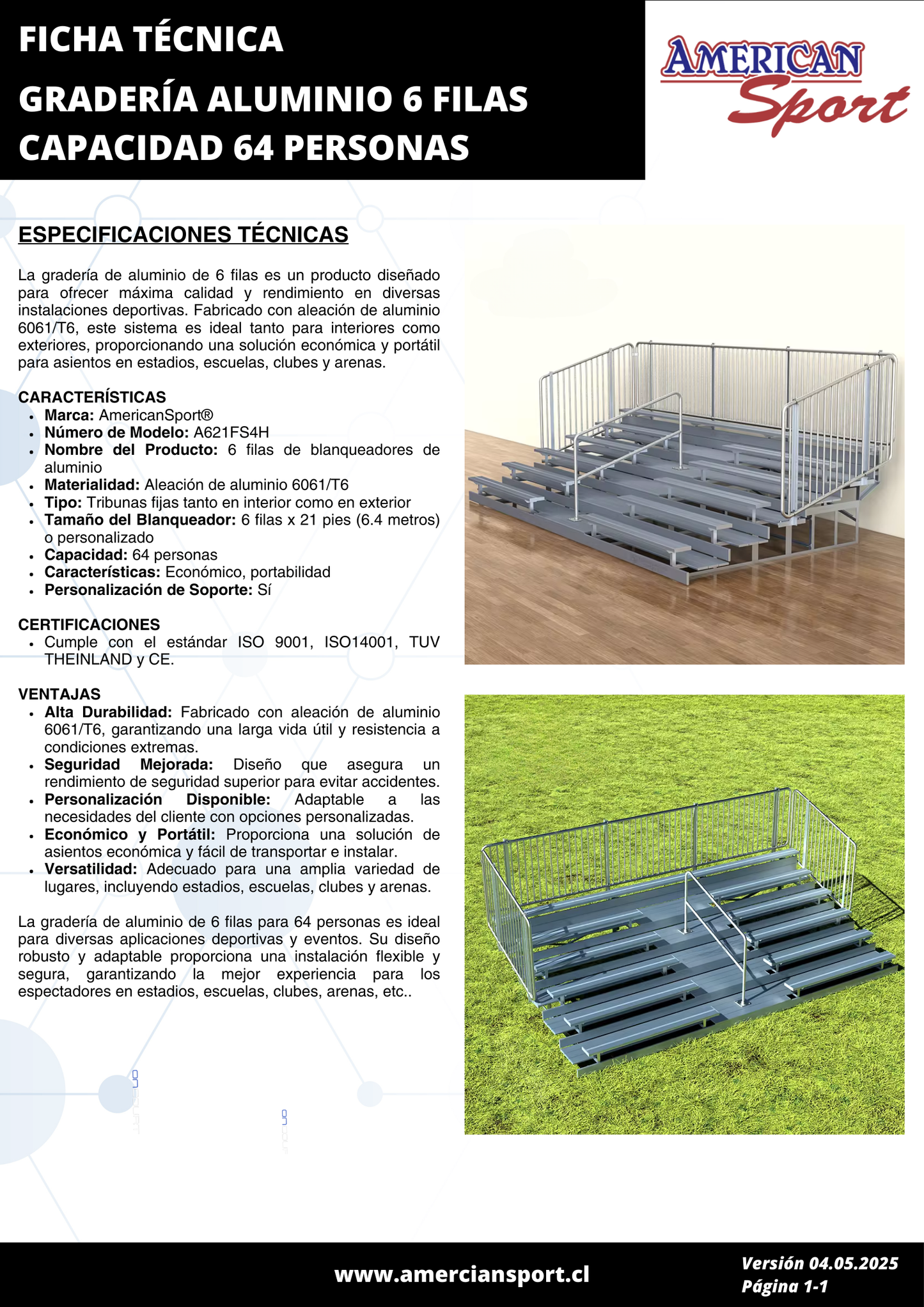 GRADERÍA ALUMINIO 6 FILAS / 64 PERSONAS