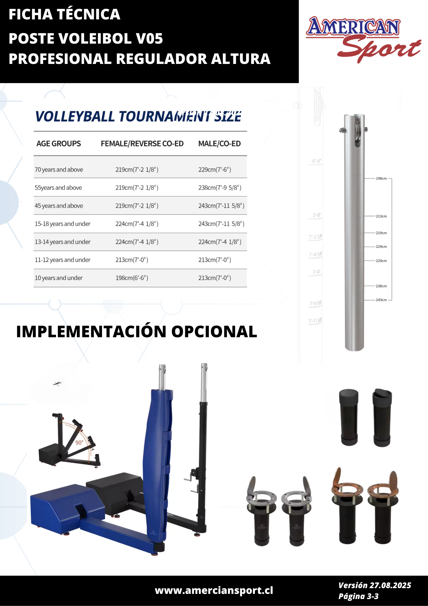 SET 2 POSTES DE VOLEIBOL V05 PROFESIONAL