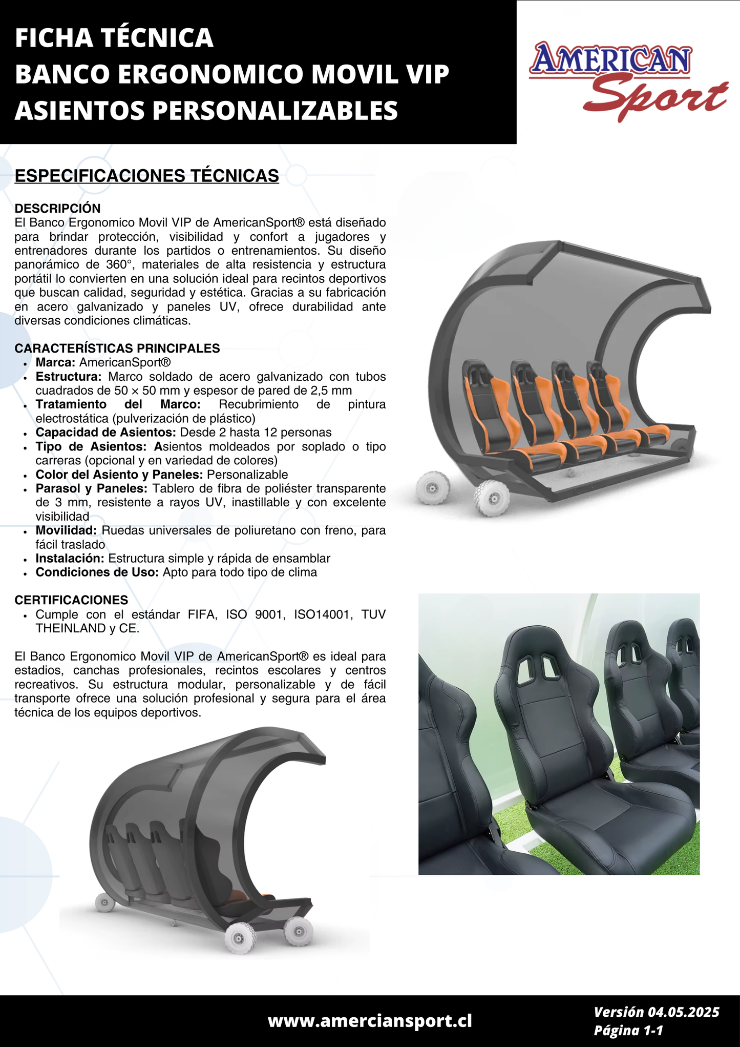 BANCO ERGONOMICO MOVIL VIP 7 ASIENTOS