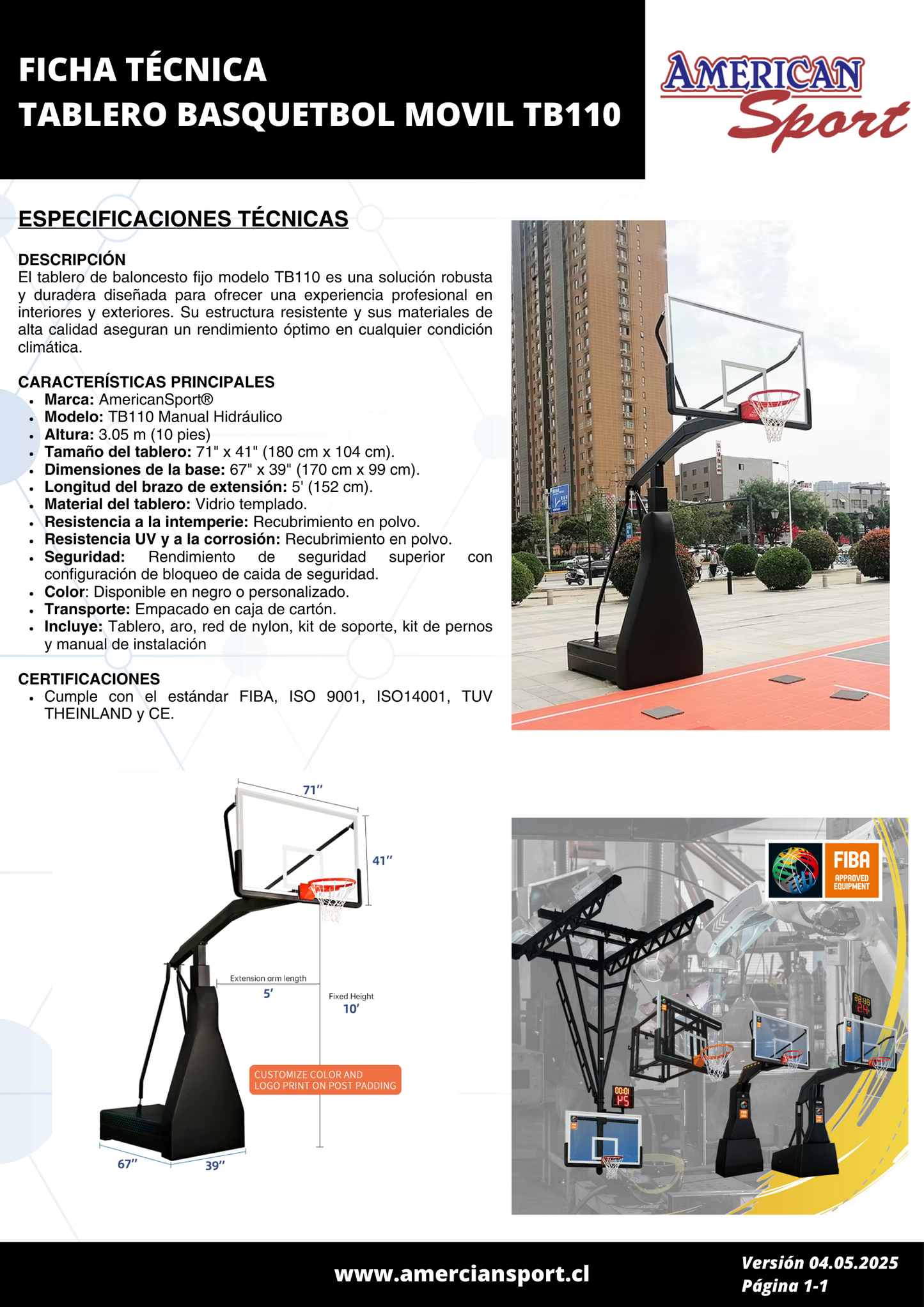 TABLERO BASQUETBOL MÓVIL TB110