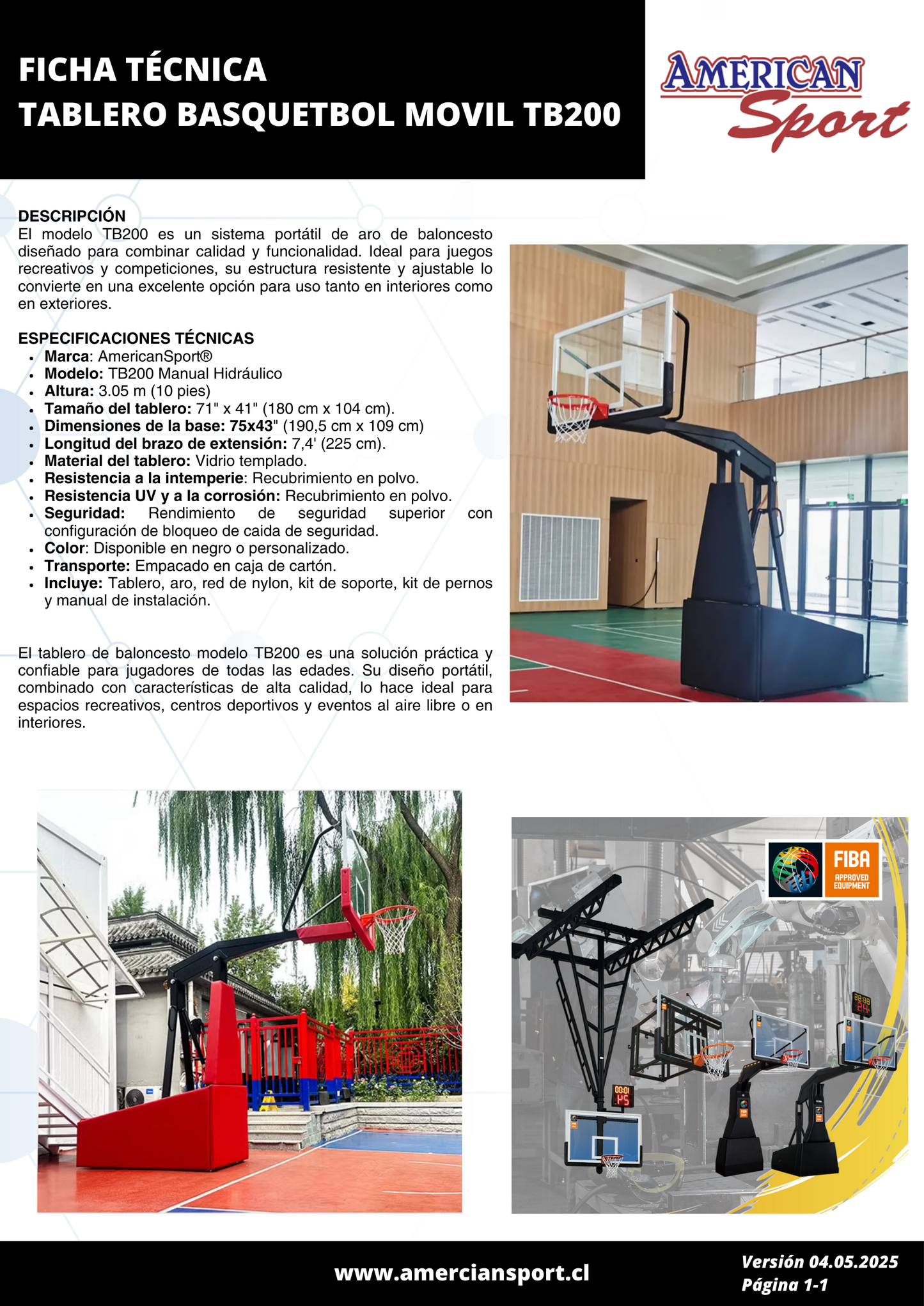 TABLERO BASQUETBOL MÓVIL TB200