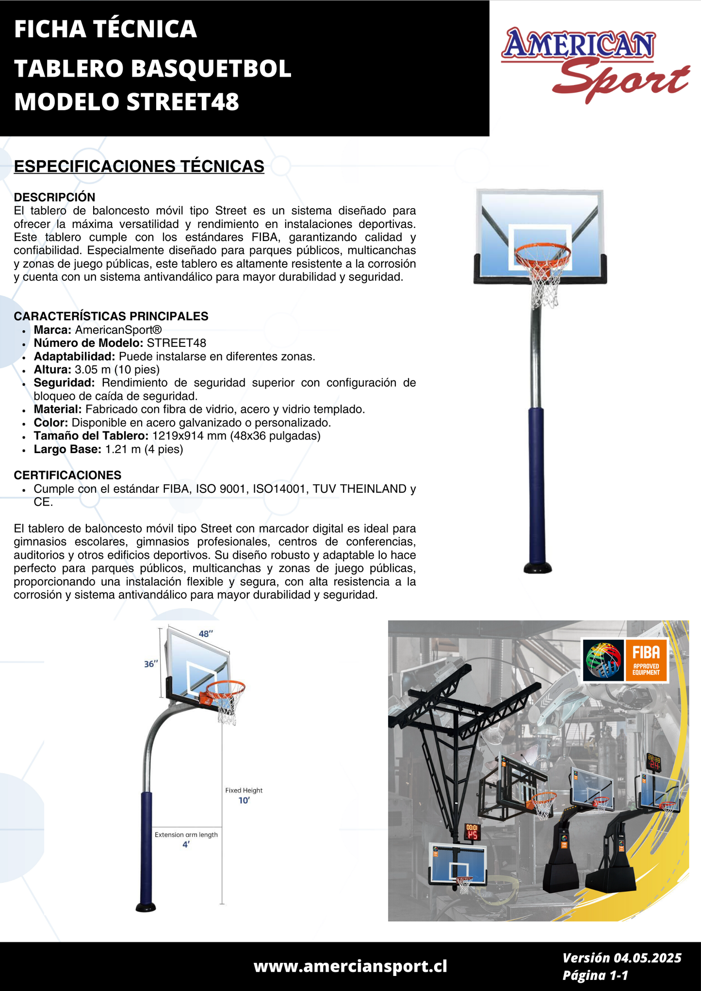 TABLERO BASQUETBOL MODELO STREET48