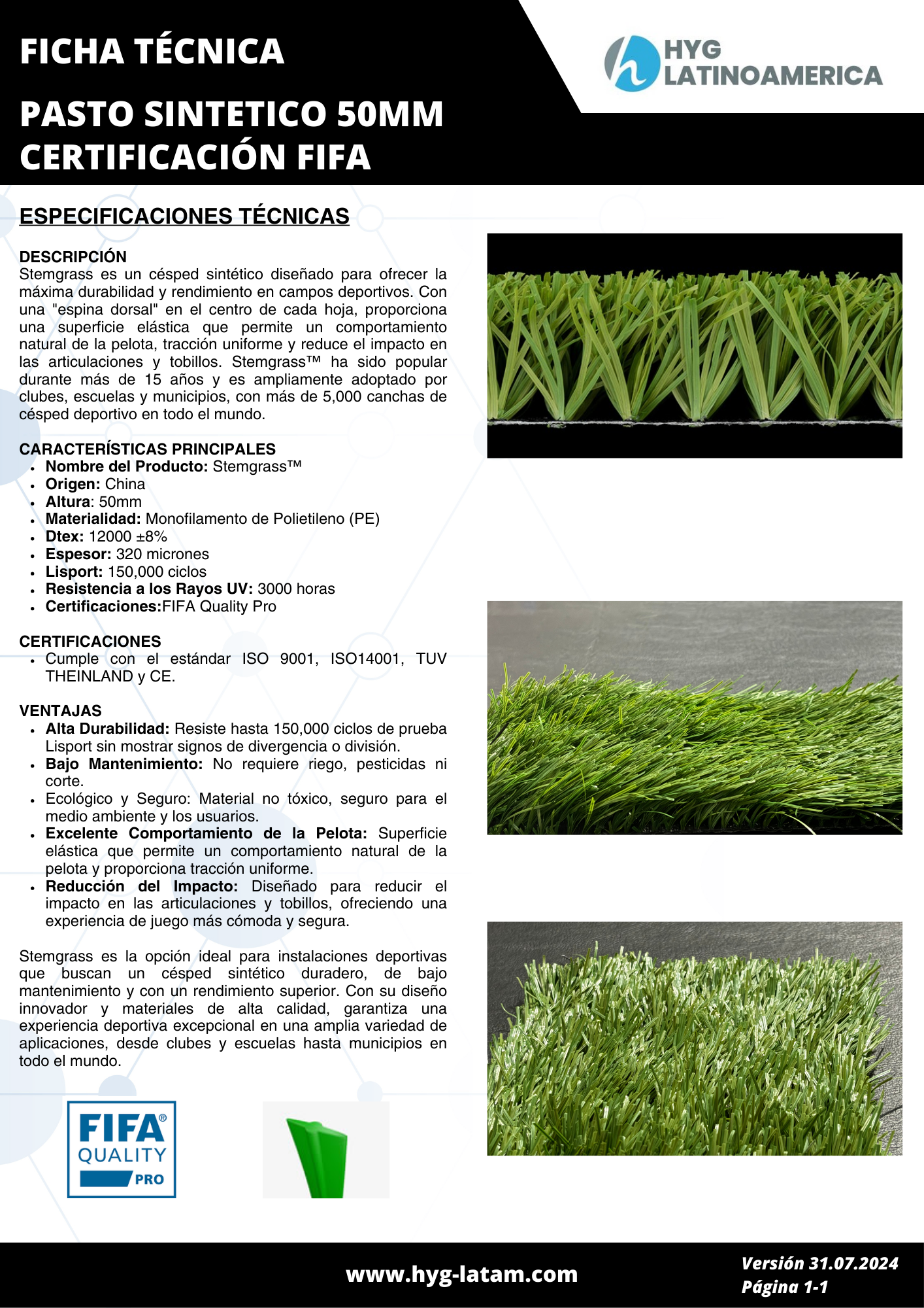 PASTO SINTETICO 50MM CERTIFICACIÓN FIFA
