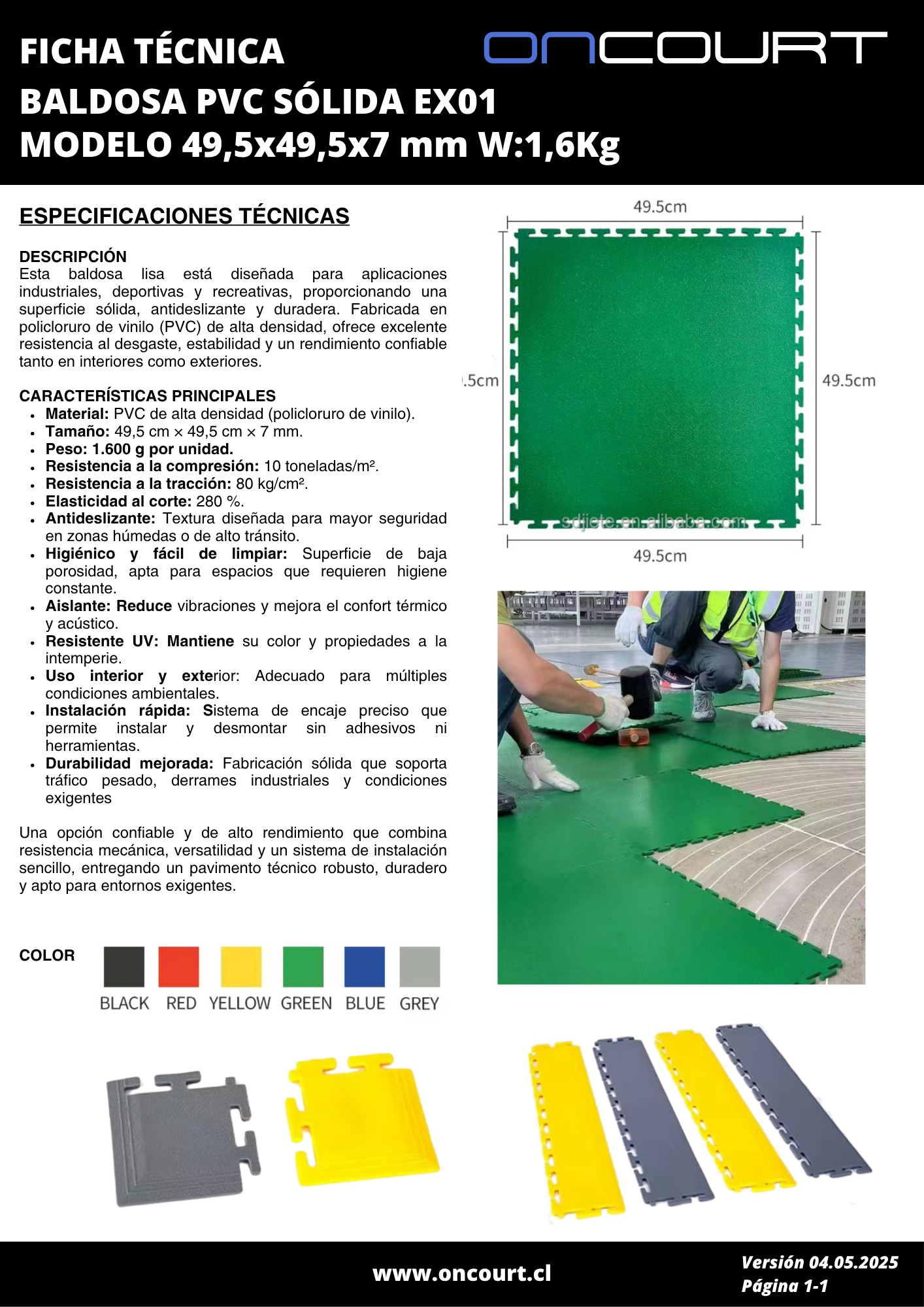BALDOSA PVC SOLIDA EX01 MODELO 49,5x49,5x7 mm W:1,6Kg