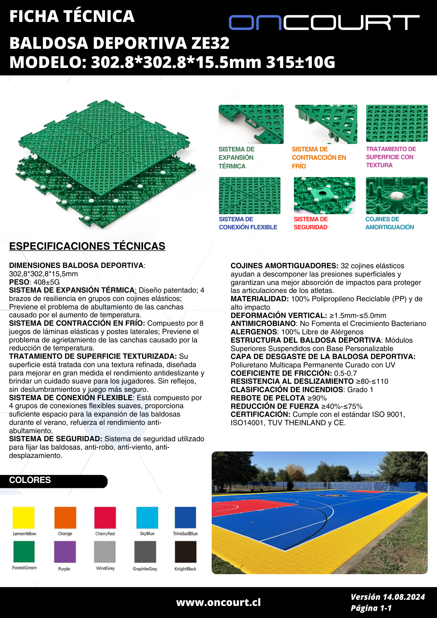 BALDOSA DEPORTIVA ZE32 MODELO: 302.8*302.8*15.5mm 315±10G M2