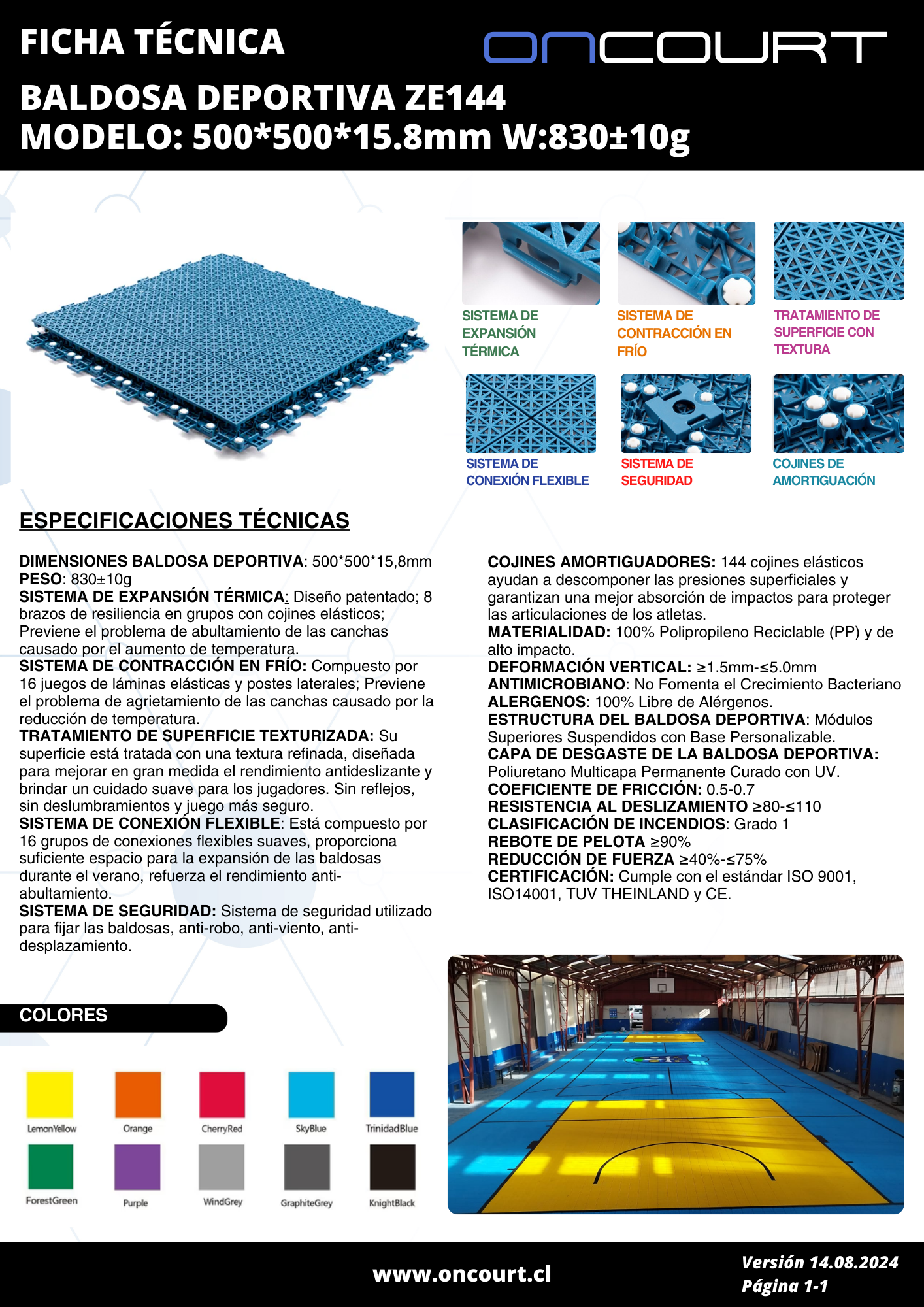 BALDOSA DEPORTIVA ZE144 MODELO: 500*500*15.8mm W:830±10g M2