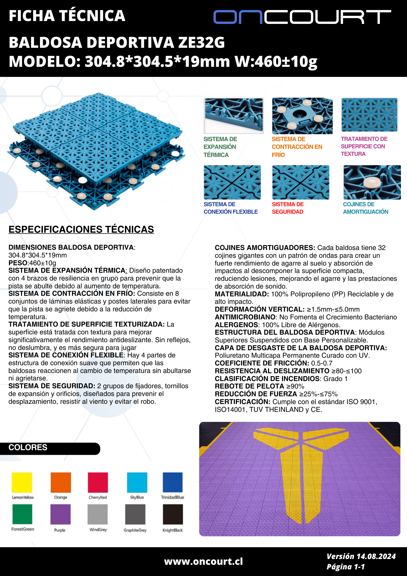 BALDOSA DEPORTIVA ZE32G MODELO: 304.8*304.5*19mm W:460±10g M2