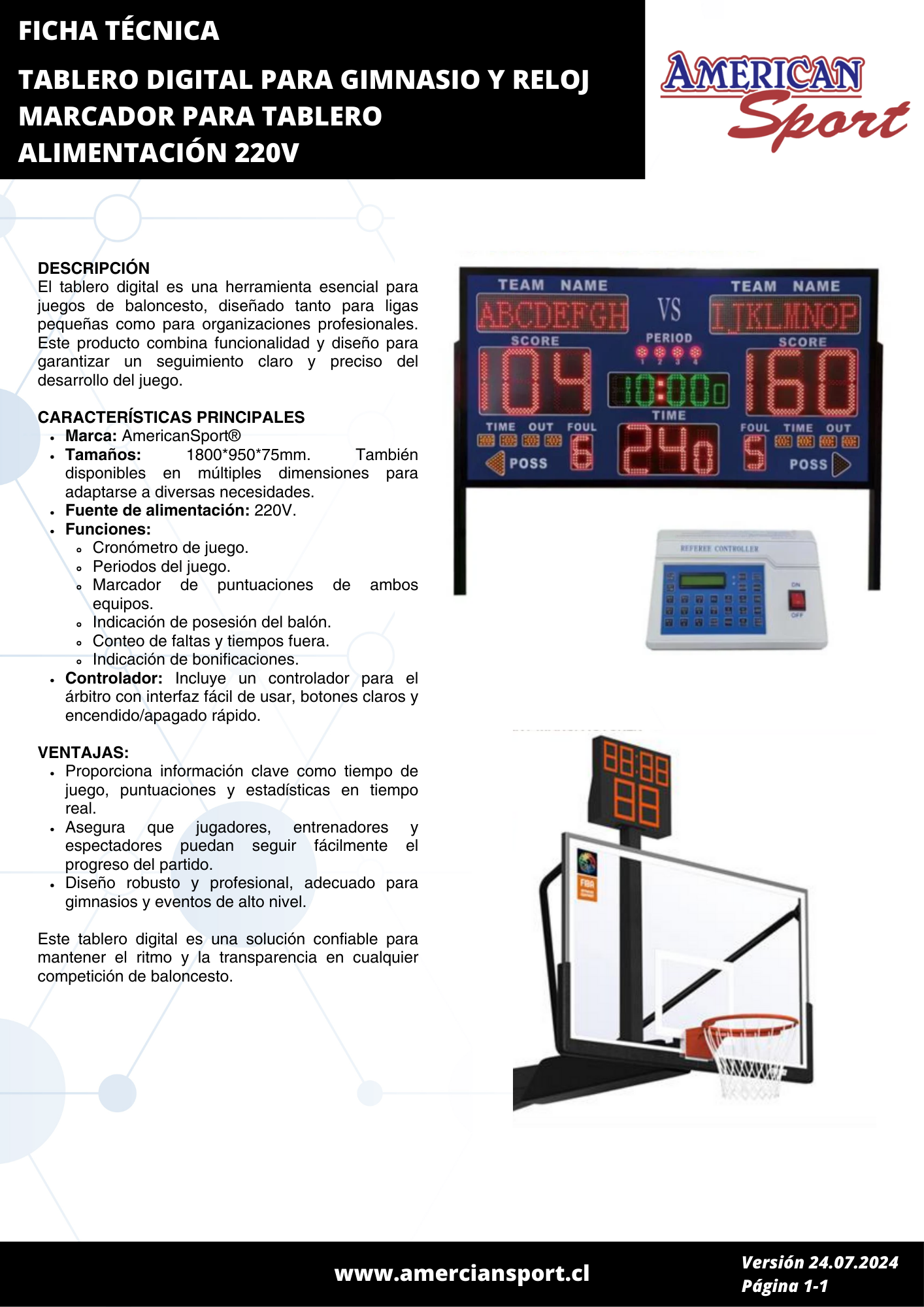 TABLERO DIGITAL PARA GIMNASIO Y RELOJ MARCADOR PARA TABLERO ALIMENTACIÓN 220V