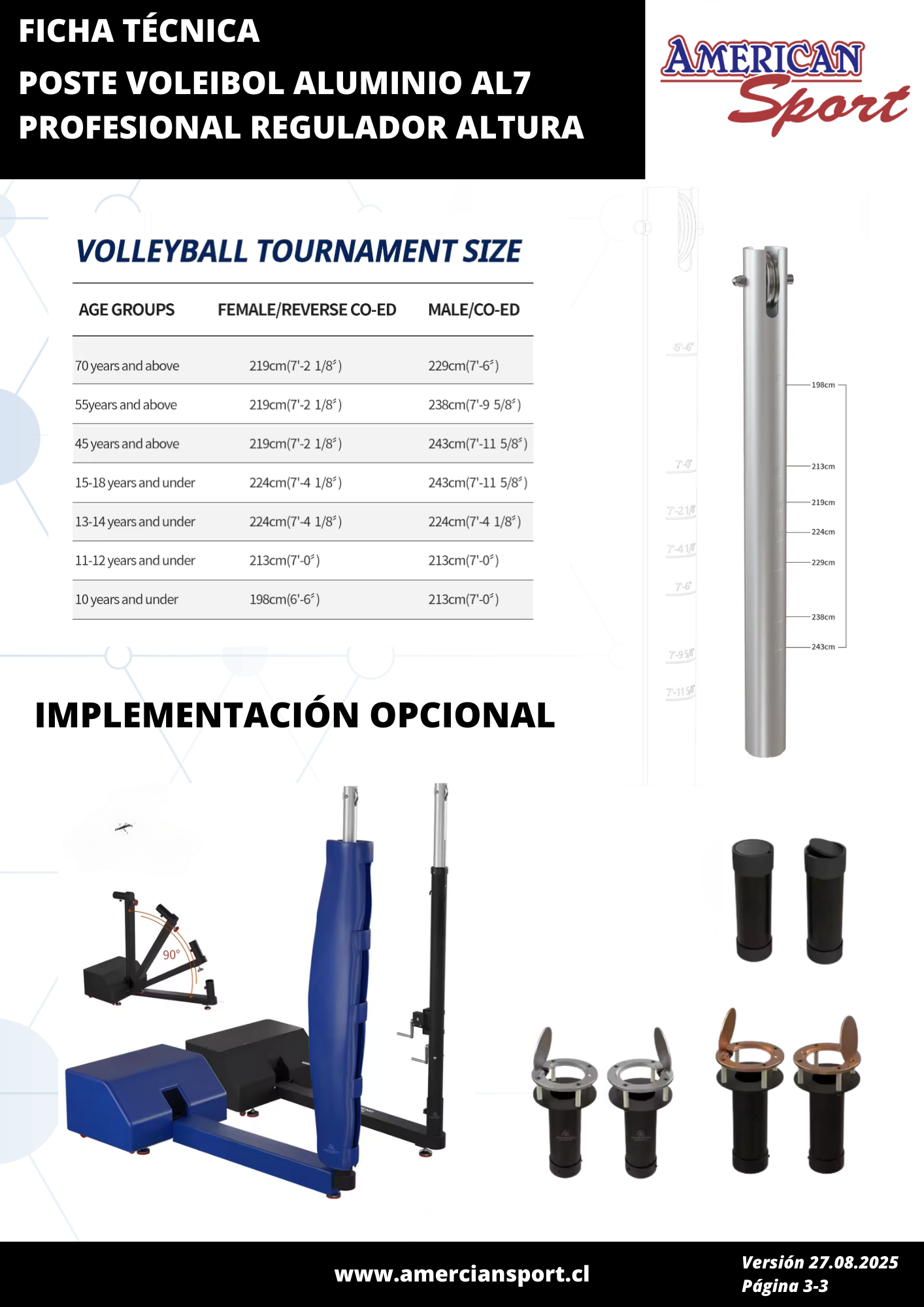 SET 2 POSTES DE VOLEIBOL ALUMINIO AL7 PROFESIONAL