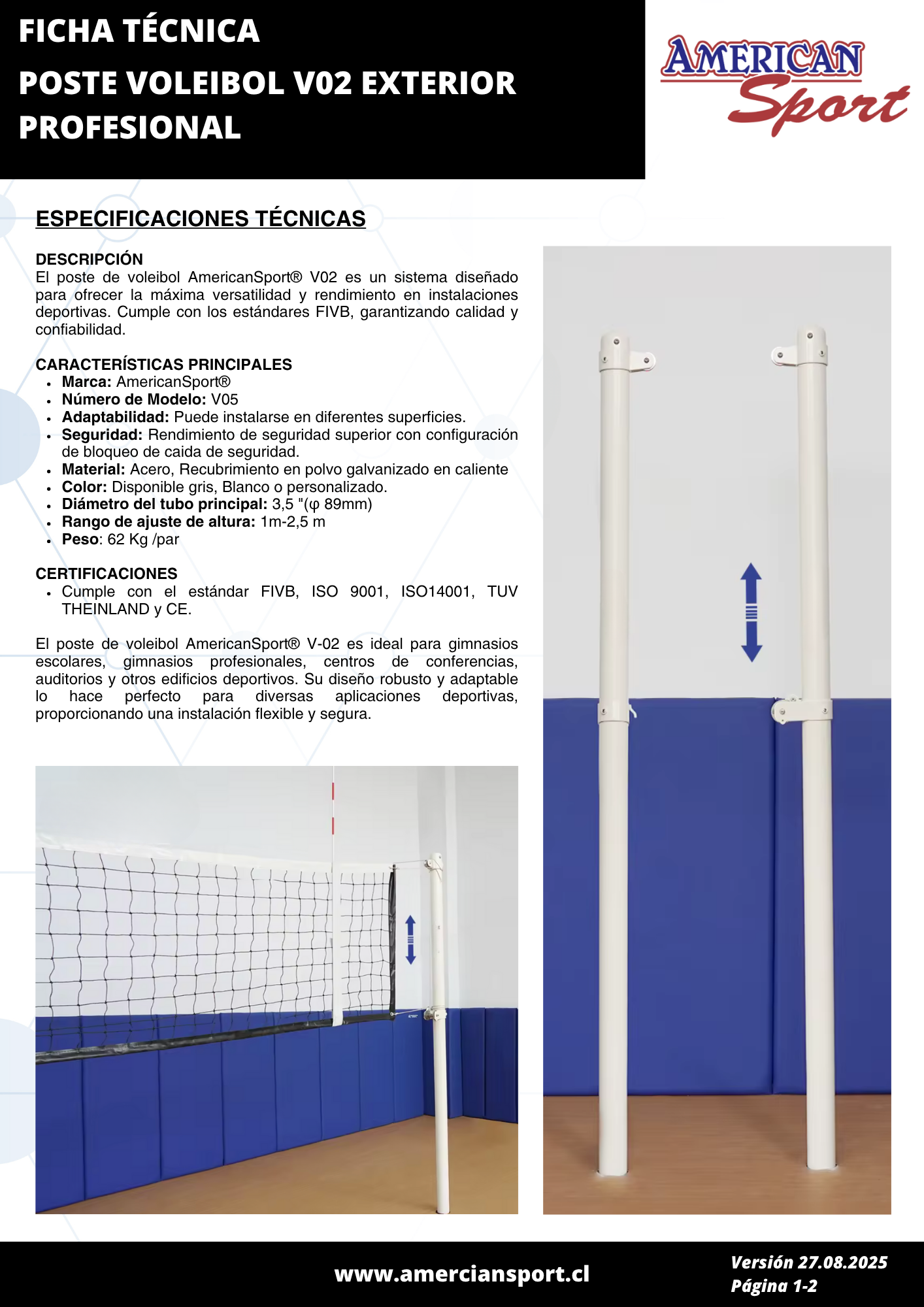 SET 2 POSTES DE VOLEIBOL V02 EXTERIOR PROFESIONAL