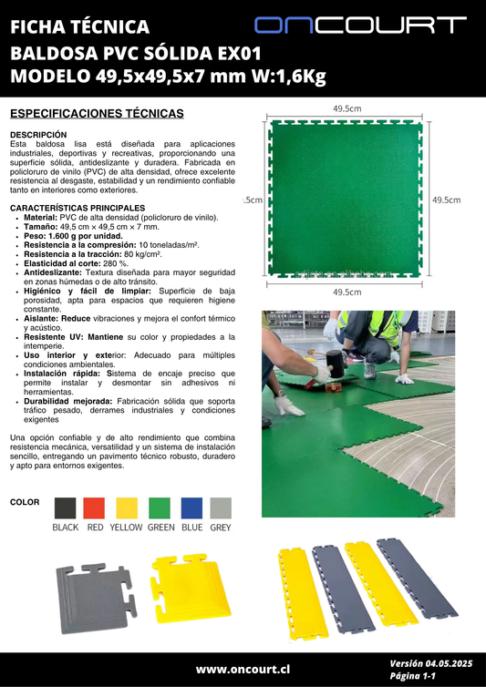 BALDOSA PVC SOLIDA EX01  MODELO 49,5x49,5x7 mm W:1,6Kg
